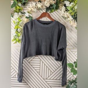 UO Grey Waffle Knit Crop Shirt Size M